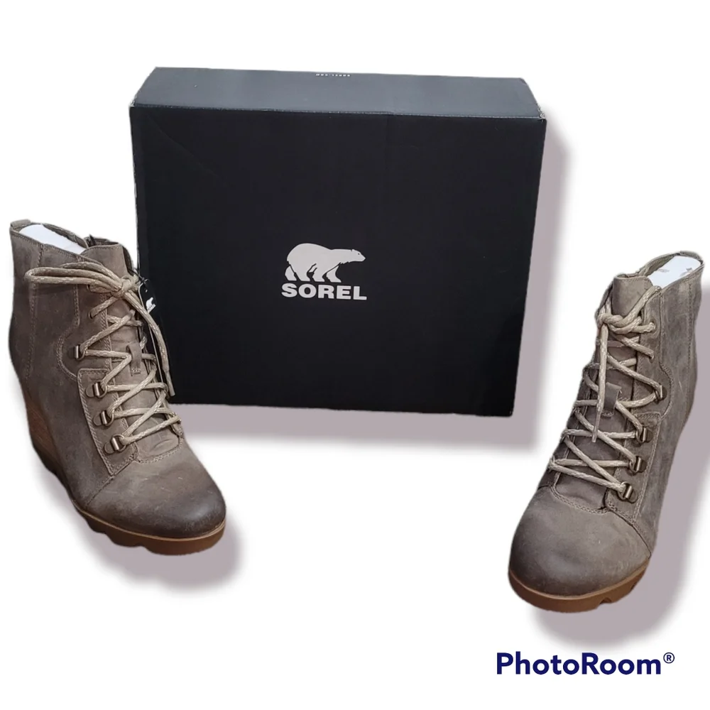 Sorel Joan Of Arc Uptown Waterproof Wedge In Khaki - Picture 9 of 11